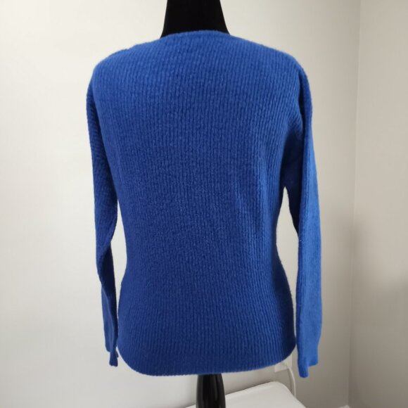 DEX ROYAL BLUE TWIST DEEP V NECK LONG SLEEVE SWEATER WOMEN SIZE L - Picture 3 of 8